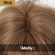 Molly-DWY Mid-Length Wavy Layer Cut Golden Linen Brown Glueless Synthetic Wig for Women 24 Inches Natural Hairline