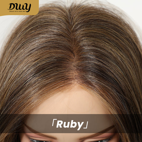 Ruby-DWY Mono Lace Front Free Part Mid-Length Silky Straight 20 Inches Hazelnut Glueless Synthetic Wig