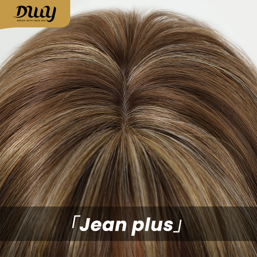 Jean plus -DWY【Gen 2 Large Realistic Scalp】Short Straight Brown with Blonde Highlights Glueless Synthetic Wig with Bangs