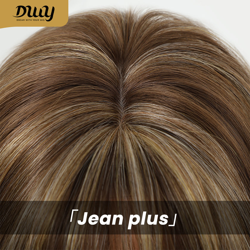 Jean plus -DWY【Gen 2 Large Realistic Scalp】Short Straight Brown with Blonde Highlights Glueless Synthetic Wig with Bangs
