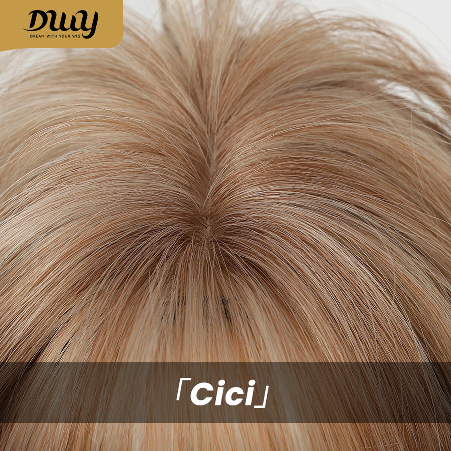 Cici-DWY MiraScalp Short-length Bob Hair Light Brown with Blonde Highlights Glueless Synthetic Wig