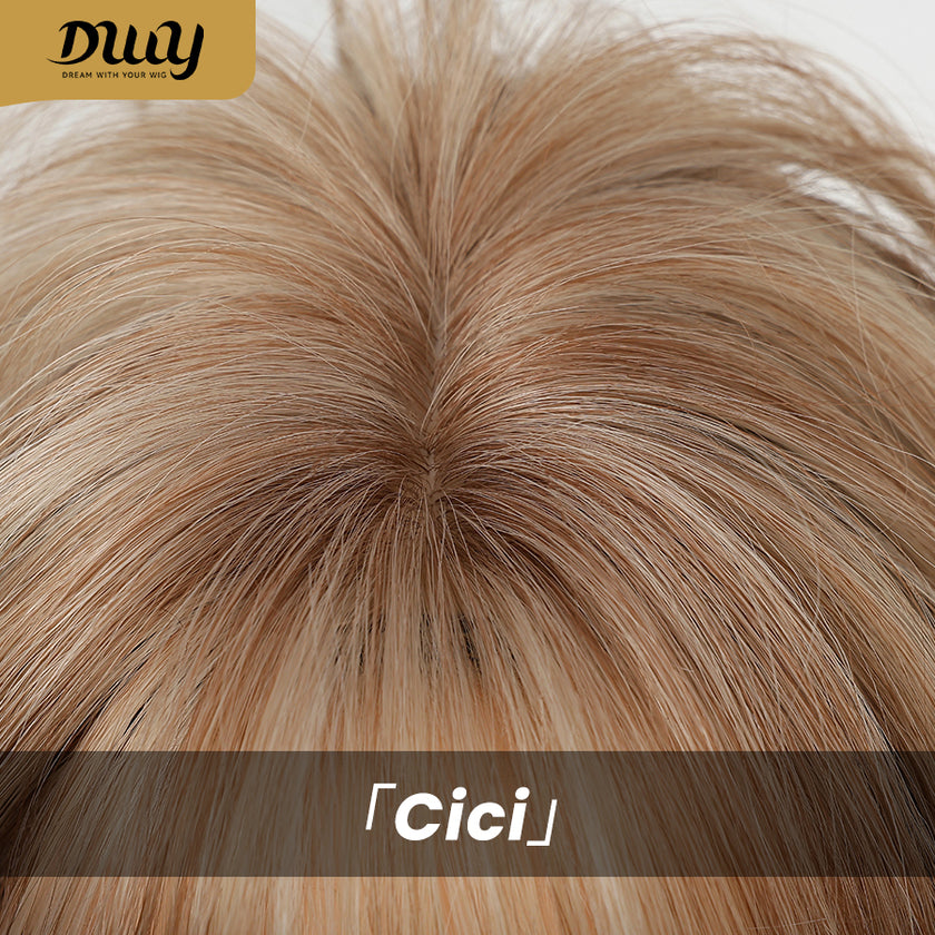 Cici-DWY MiraScalp Short-length Bob Hair Light Brown with Blonde Highlights Glueless Synthetic Wig