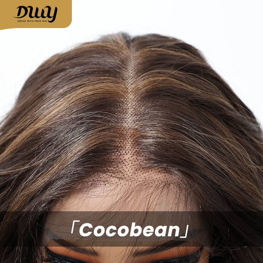 Cocobean-DWY Lace Front 13×6 Free Part Brown With Blonde Highlight Curly Synthetic Wig
