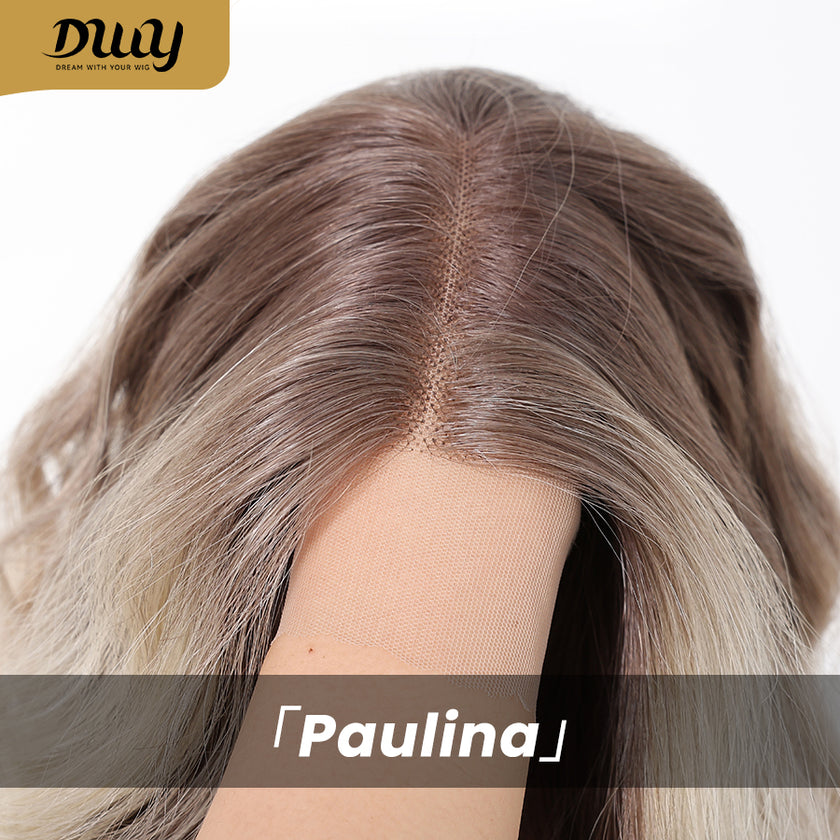 Paulina-DWY Mid-Length Curly Blonde With Dark Roots And Highlights Synthetic Wig