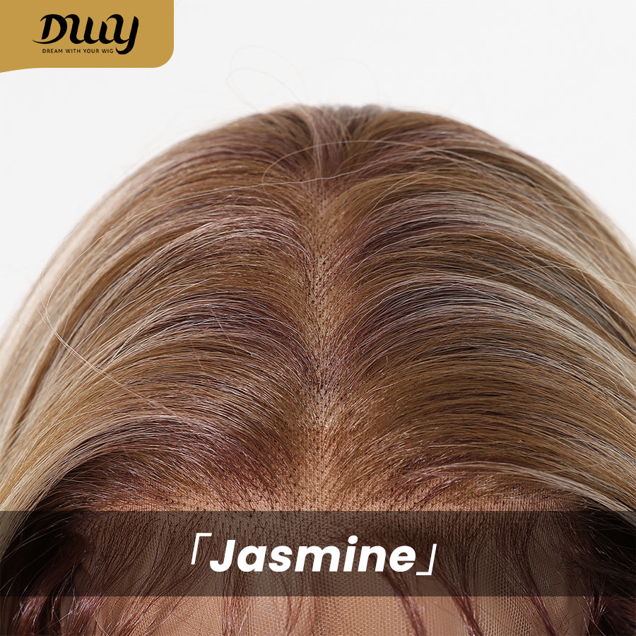 Jasmine-DWY 13×6 Lace Front Free Part Brown With Blonde Highlights Tresses Wavy Synthetic Wig 111