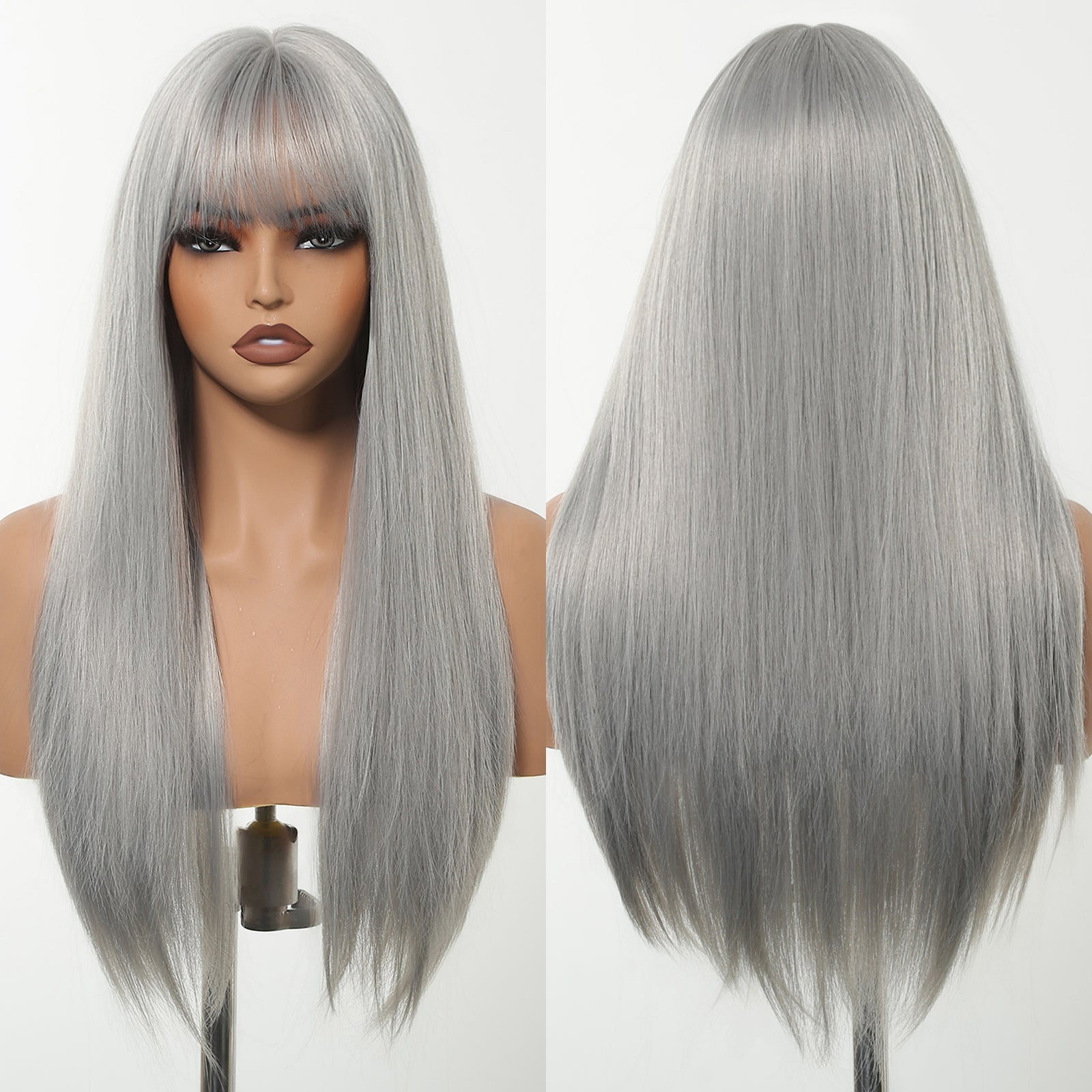 Skylar-DWY Long Straight Sliver Synthetic Wigs With Bangs