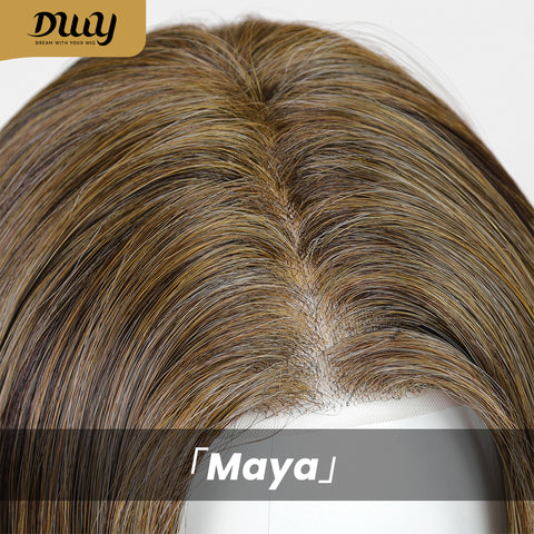 Maya-DWY Mono Lace Front Free Part Long Straight Balayage Brown Synthetic Wig