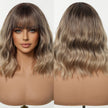 Diane-DWY Machine Made Short-length Water Wave Blonde Gradient Bob Hair with Bangs Glueless Synthetic Wig for Women 14 Inches