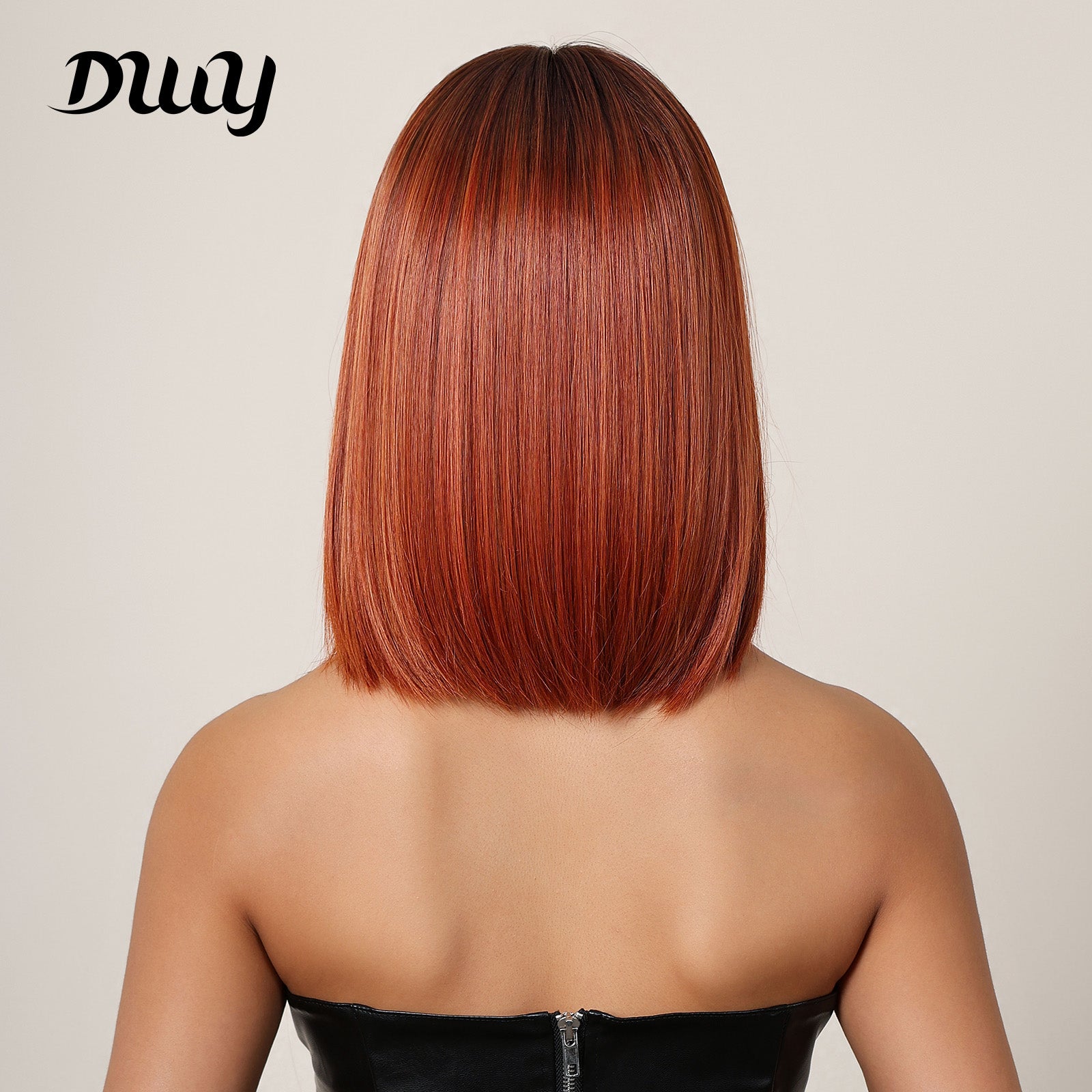 Olivia-DWY Rooted Orange Straight Synthetic Wigs With Bangs