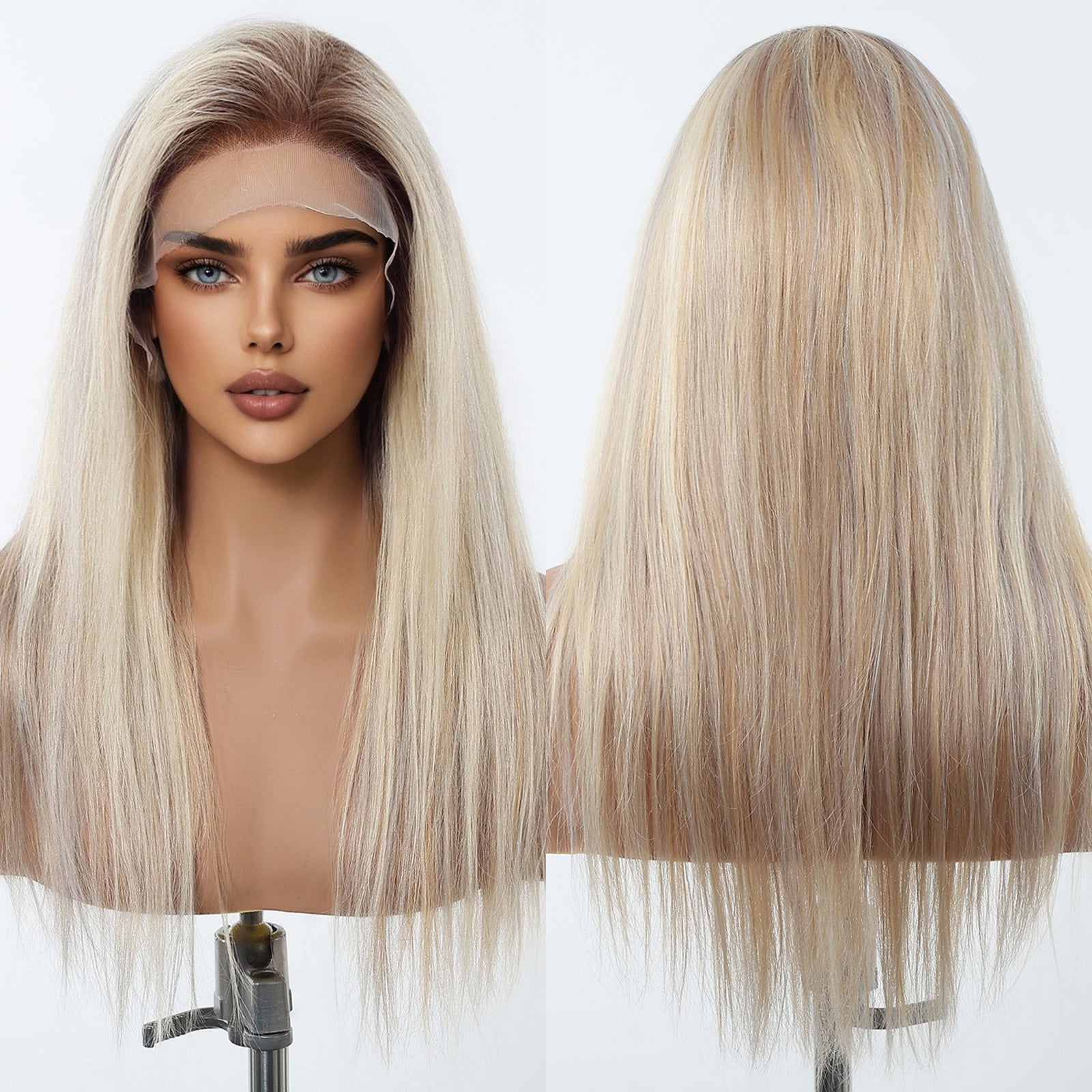 DWY Luxe White Blonde Straight Remy Human Hair Lace Front Wig