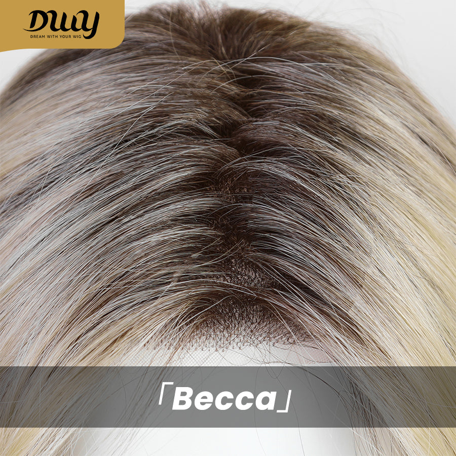 Becca-DWY Mono SkinWeft Free Part Warm Blonde Curly Glueless Synthetic Wig