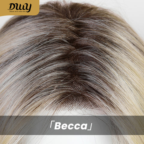 Becca-DWY Mono SkinWeft Free Part Warm Blonde Curly Glueless Synthetic Wig