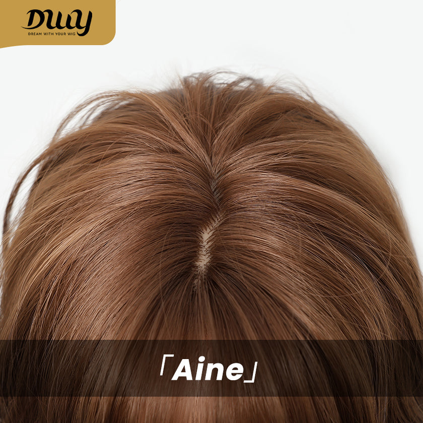 Aine-DWY Short-Length Tea Brown Flip Bob Wig with Bangs Glueless Synthetic Wig