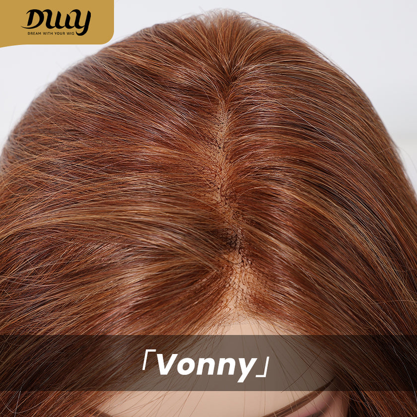 Vonny-DWY Lace Front 13×6 Free Part Mid-Length Dark Orange Synthetic Wig
