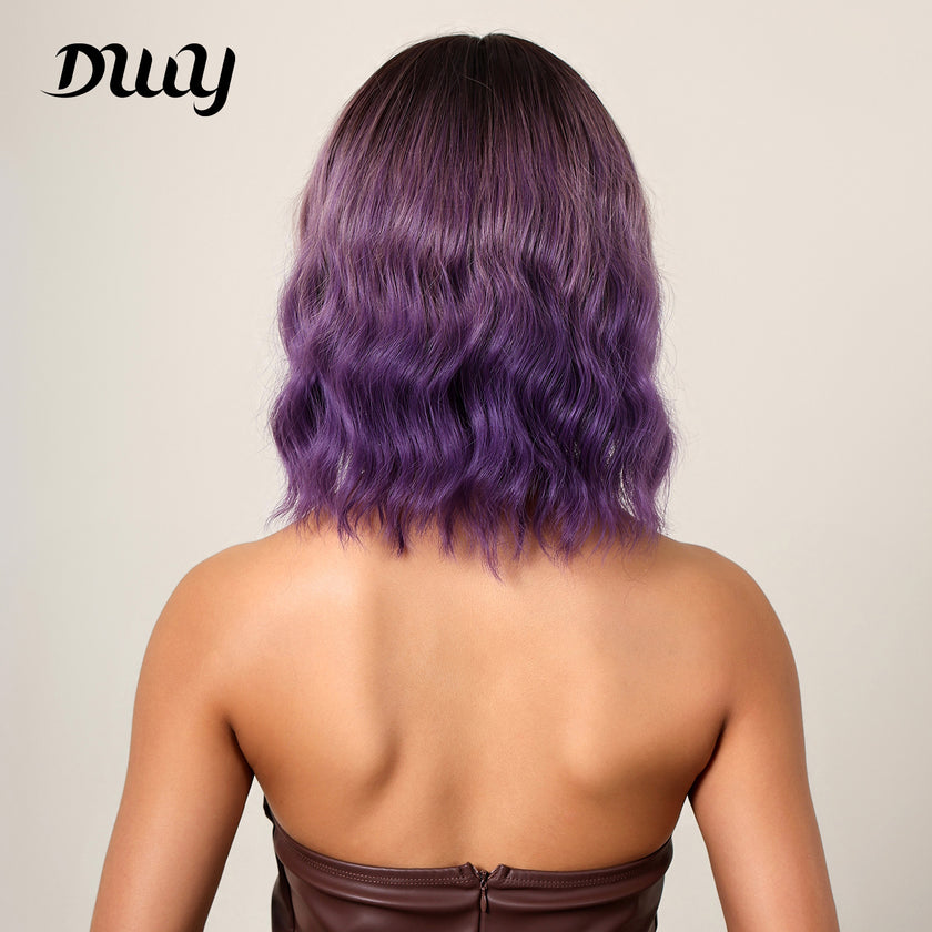 Amelia-DWY Ombre Purple Curly Wig With Bangs