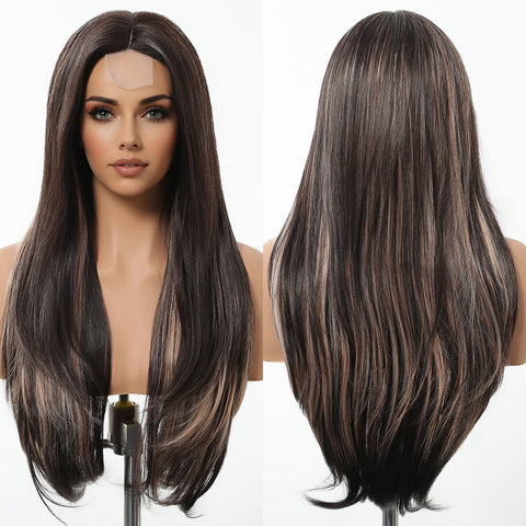 【Early Black Friday】Dwy Frontal Lace Layered Mixed Brown Natural Synthetic Wig