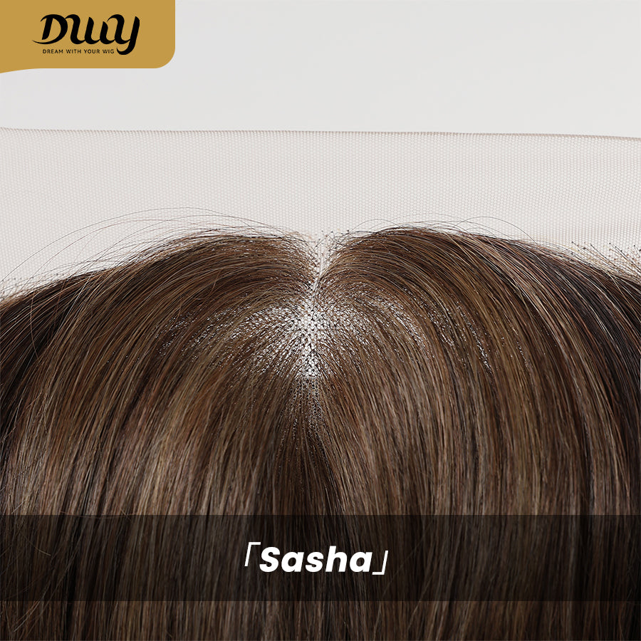 Sasha-DWY 13×4 Lace Front Free Part Mid-Length Wolf-cut Straight Truffle Brown Glueless Synthetic Wig for Women 18 Inches