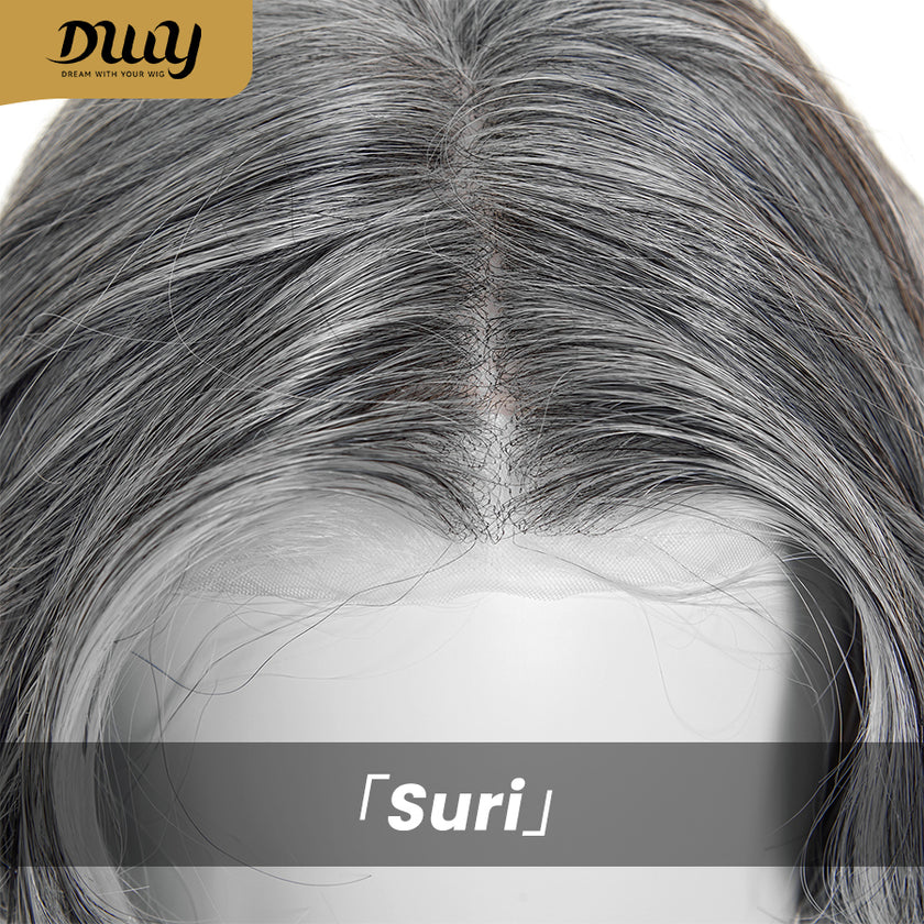 Suri-DWY Mono SkinWeft Free Part Short Curly White Gray Glueless Synthetic Wig