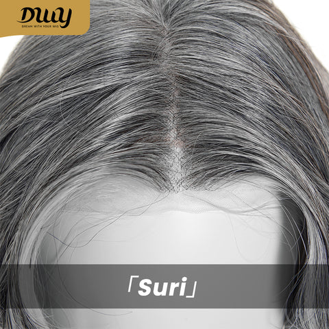 Suri-DWY Mono SkinWeft Free Part Short Curly White Gray Glueless Synthetic Wig