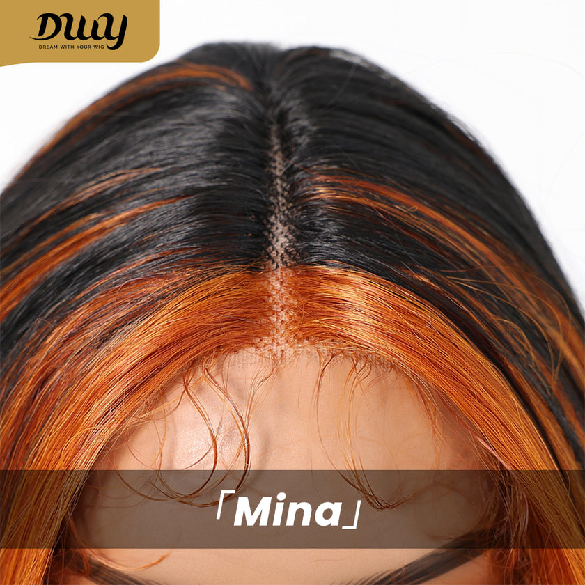 Mina C-DWY Lace Front Middle Part Long Body Wavy Orange Ombre Glueless Synthetic Wig