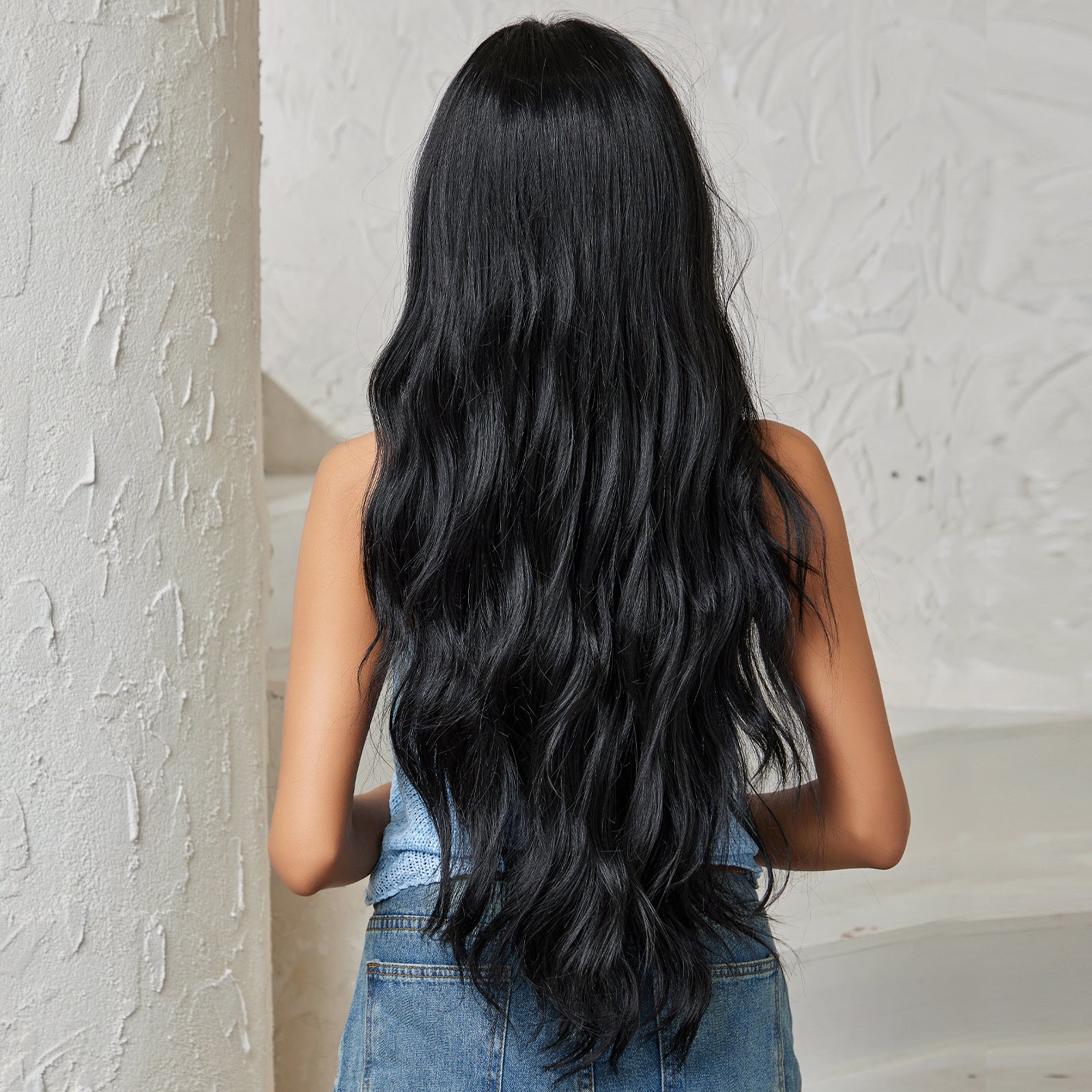 DWY Lace front 28 Inch black long curly wig for women DWY-BL66088-1