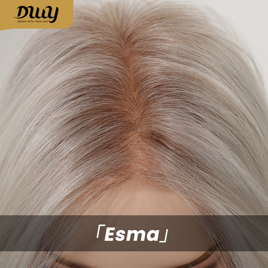 Esma-DWY Mono Lace Front Free Part Long-Length Wavy Blonde with Highlights Glueless Synthetic Wig for Women 20 Inches