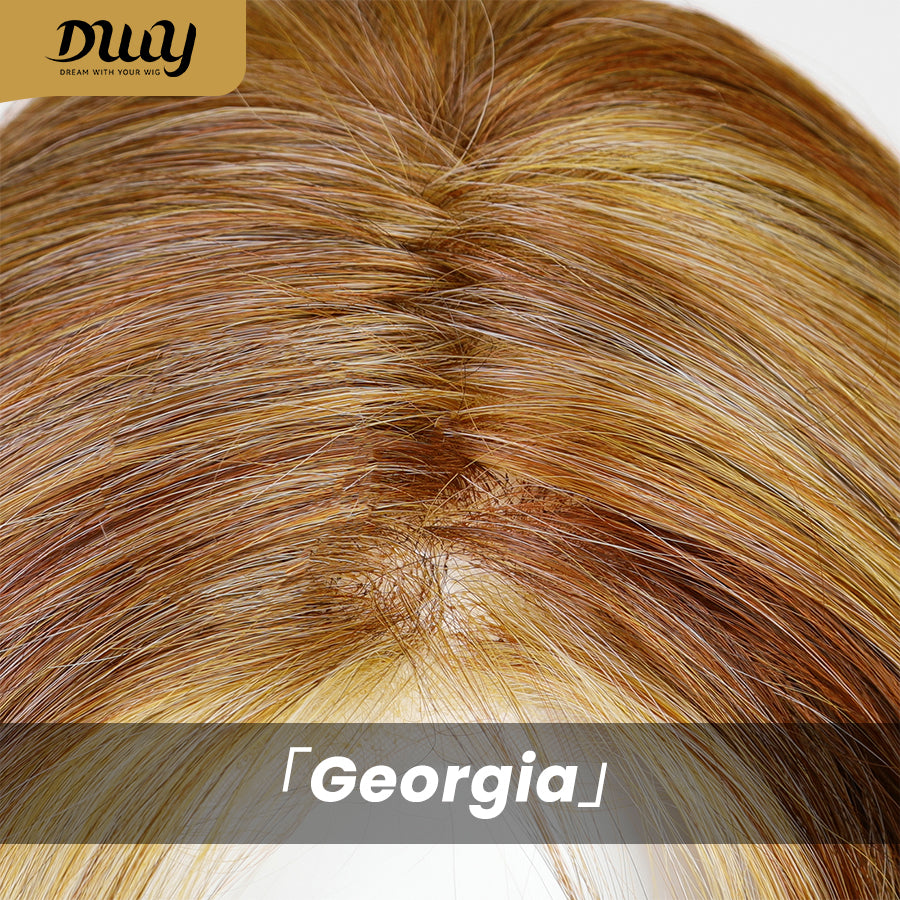 Georgia-DWY Mono Lace Front Free Part Short Curly Light Brown With Blonde Highlights Synthetic Wig