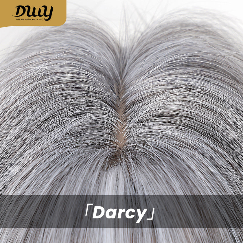 Darcy-DWY Machine Made Long-length Body Wave Grey with White Highlights Large Area Glueless Synthetic Wig for Women 24 Inches