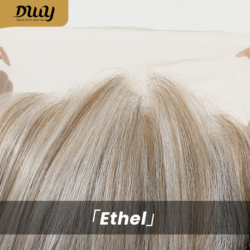Ethel-DWY 13x6 Filter Lace Front Free Part Long Length Straight Brown with Highlights Glueless Synthetic Wig