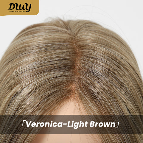 Pre Order-Veronica-DWY 20-Inch Glueless Lace Front Synthetic Wig - Mid-Length Straight Rooted Platinum Blonde