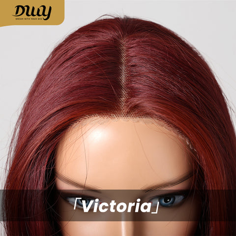 Victoria-DWY Lace Front Middle Part Burgundy Tresses Curly Synthetic Wig