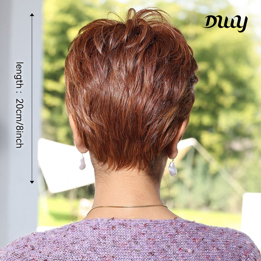 Bella-DWY Mono Lace Front Free Part Copper Short Pixie Synthetic Wig