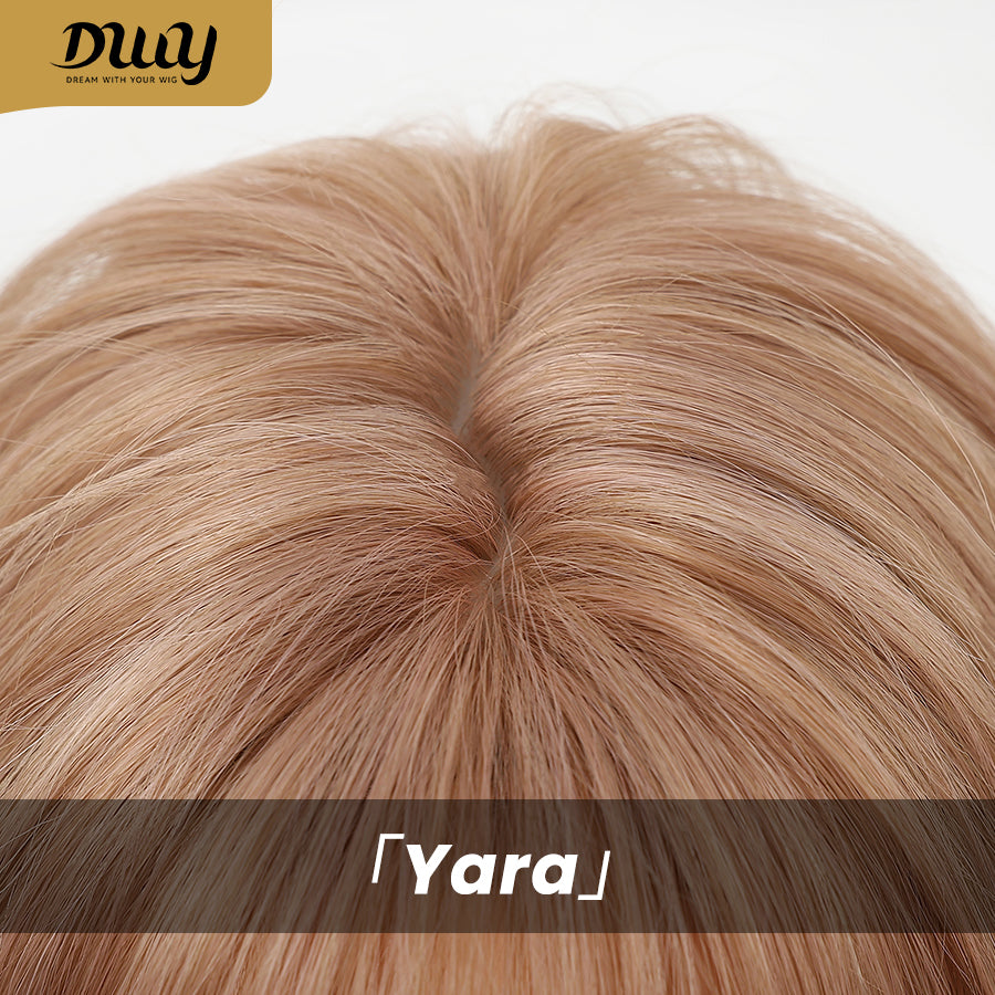 Yara-DWY 12-Inch MiraScalp Short Wavy Pink Blonde Glueless Synthetic Wig