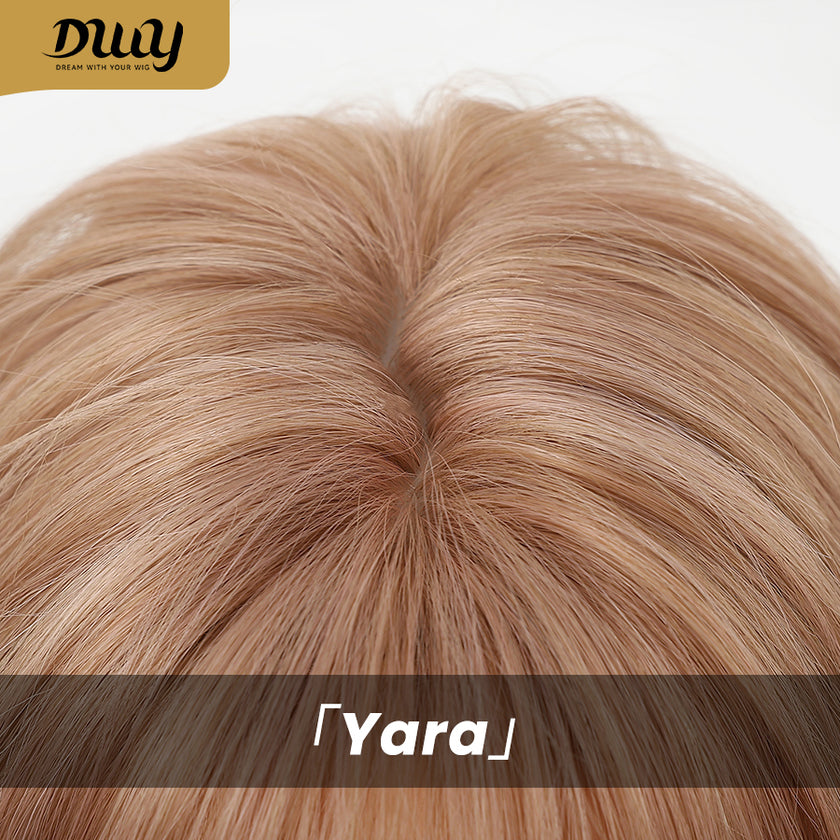 Yara-DWY 12-Inch MiraScalp Short Wavy Pink Blonde Glueless Synthetic Wig
