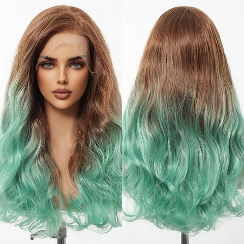 【Early Black Friday】Bold Style: Dwy Brown and Green Synthetic Wig with Free Parting