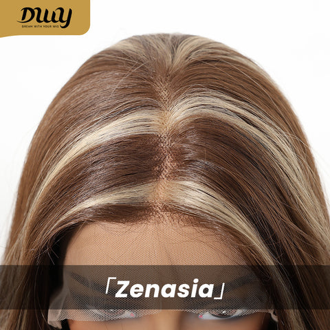 Zenasia-DWY 13×6 Libera Lace Free Part Wavy Brown with Highlights Glueless Synthetic Wig