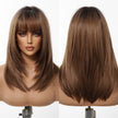 DWY Machine Made Mid-length Layered Hairstyle with Bangs Brown Glueless Synthetic Wig for Women 18 Inches