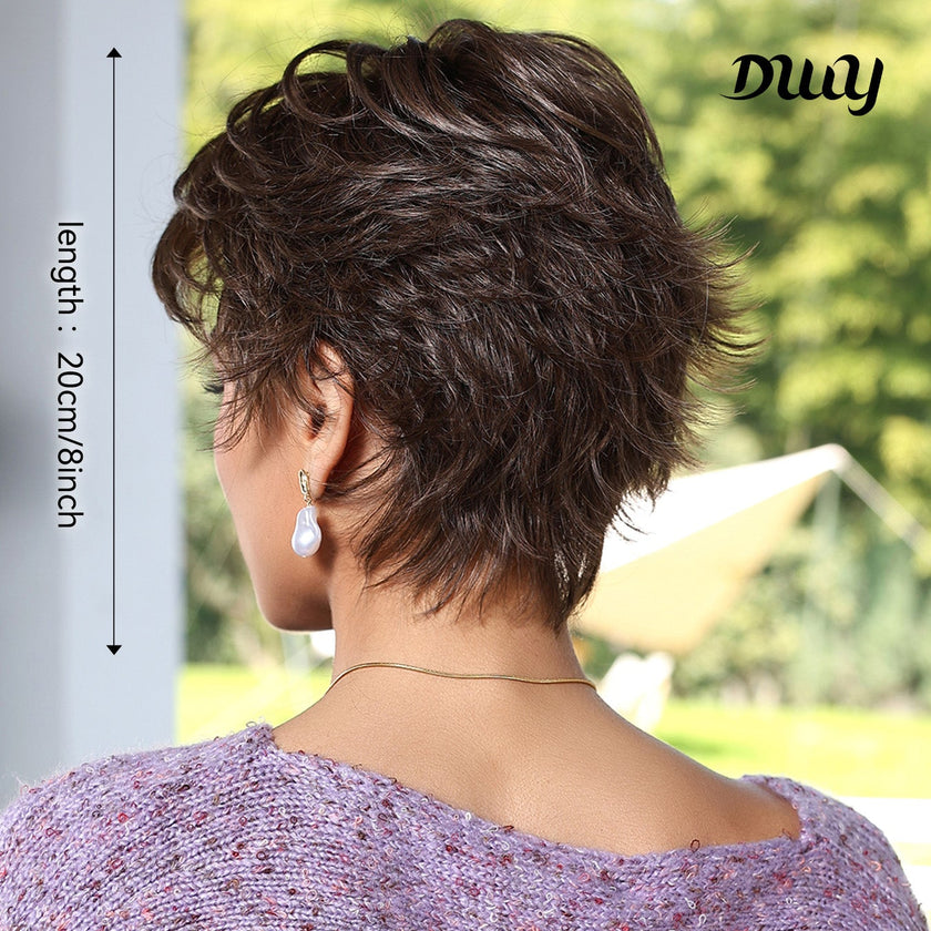 Kinsley-DWY Mono Lace Front Free Part Brown Short Pixie Synthetic Wig
