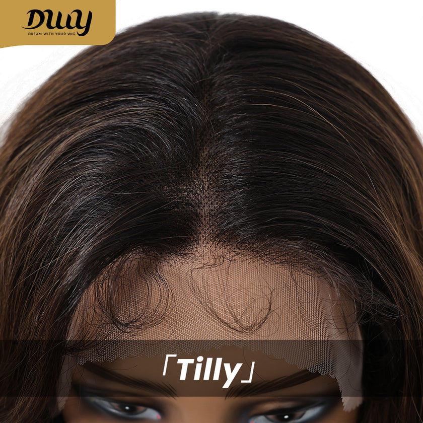 Tilly - DWY 13x6 Filter Lace Front Free Part Medium-Length Wavy Brown Black Wig with Dark Roots