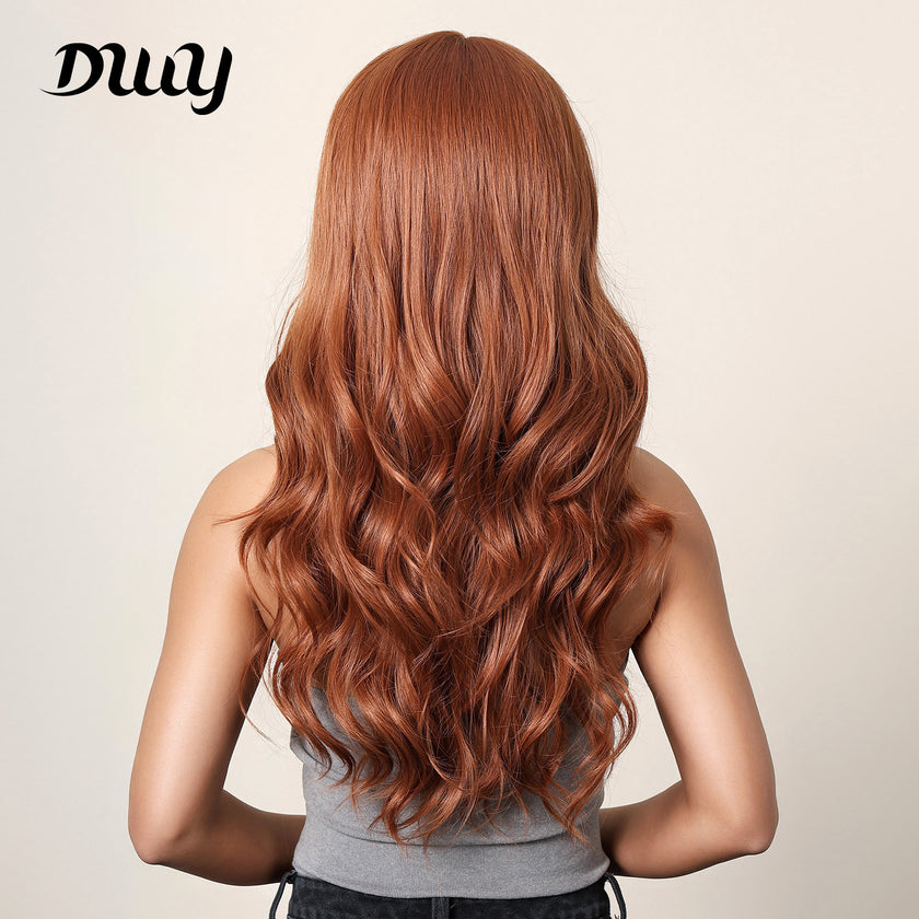 22 Inches Long Curly Brown Wigs with Bangs Synthetic Wigs Women's Wigs for Daily Use,Cosplay or Party Taking Photos LC034-1