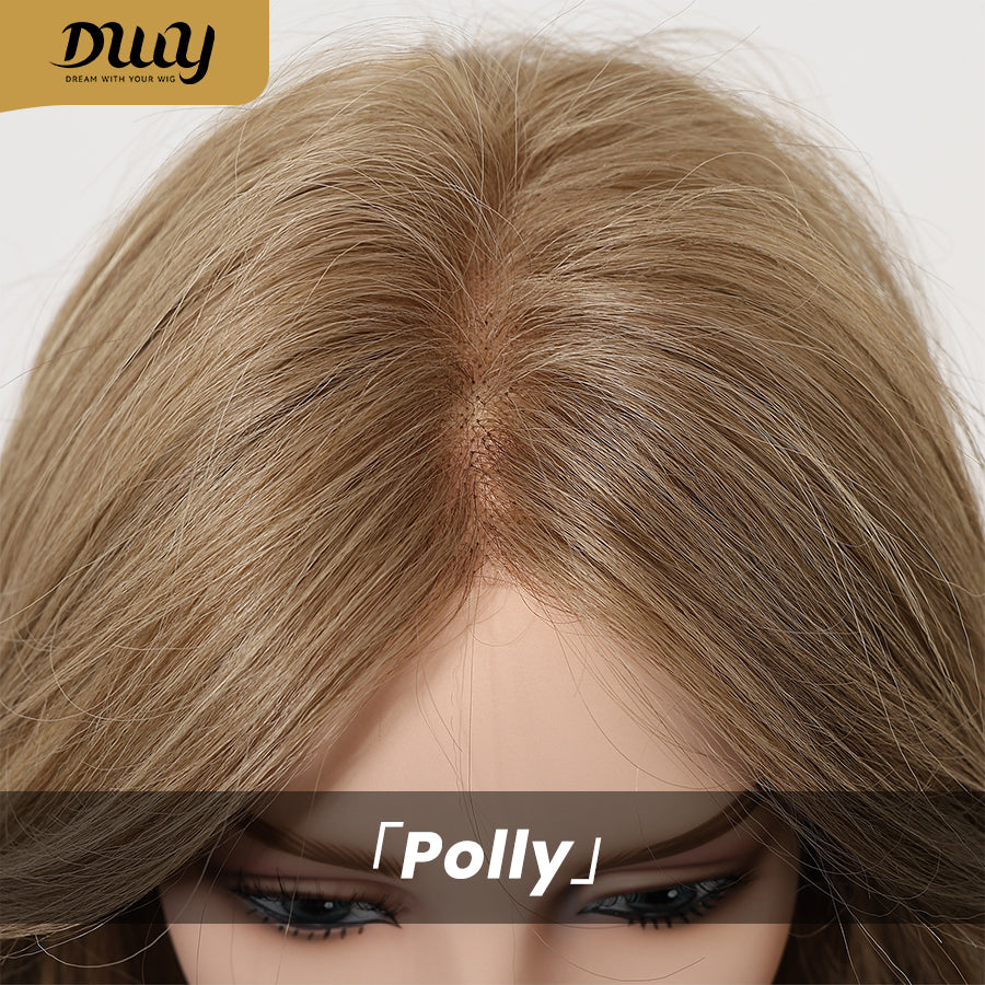 Polly- DWY Pre-cut U part Diamond Lace Long-length Lace Drity Bronde Curly Hair Glueless Synthetic Wigs for Women 24 Inch