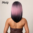 16 Inches Long Straight Pink Gradient Black Wigs with Bangs Synthetic Wigs Women's Wigs for Daily Use Party or Cosplay Taking Photos WL1121-1