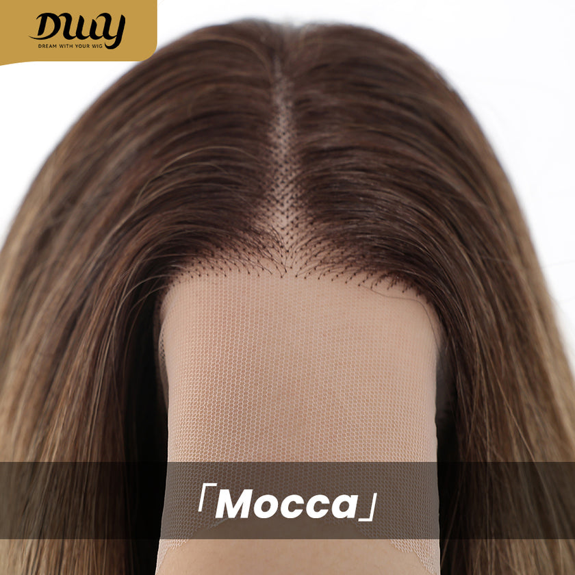 Mocca-DWY 13×6 Libera Lace Free Part Long-Length Wavy Brown with Highlights Synthetic Wig
