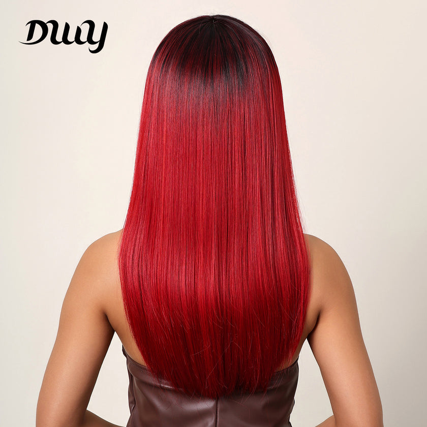 22 Inch red Long straight wigs with bangs wigs for Women for Daily WL1084-2
