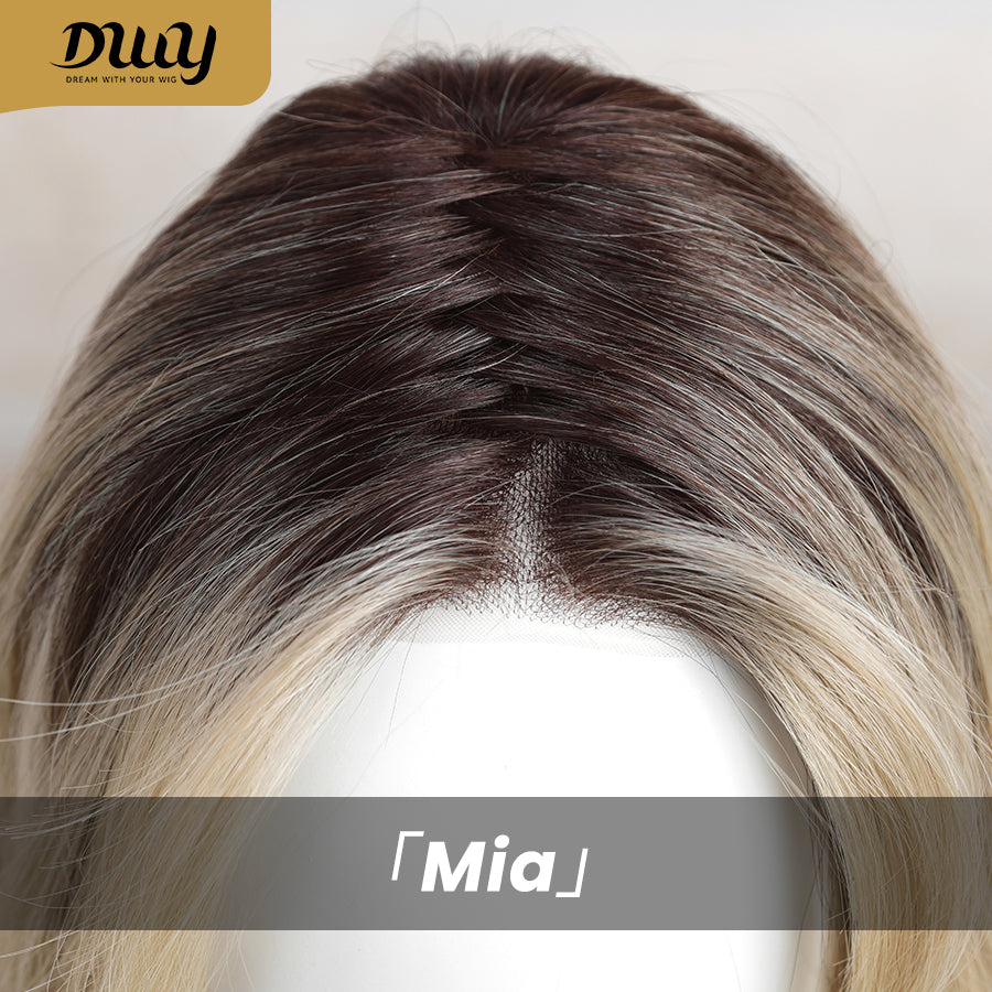 Mia-DWY Mono Lace Front Free Part Rooted Blonde Long Curly Synthetic Wig