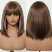 Bethany-DWY Machine Made Short Bob Straight Chestnut Brown with Pink Highlights Glueless Synthetic Wig for Women 12 Inches