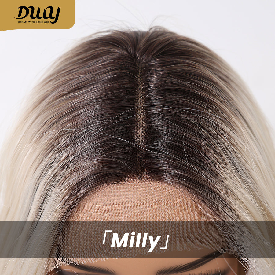 Milly-DWY Lace Front Middle Part Short Blonde Bob Glueless Synthetic Wig for Women 12 Inches