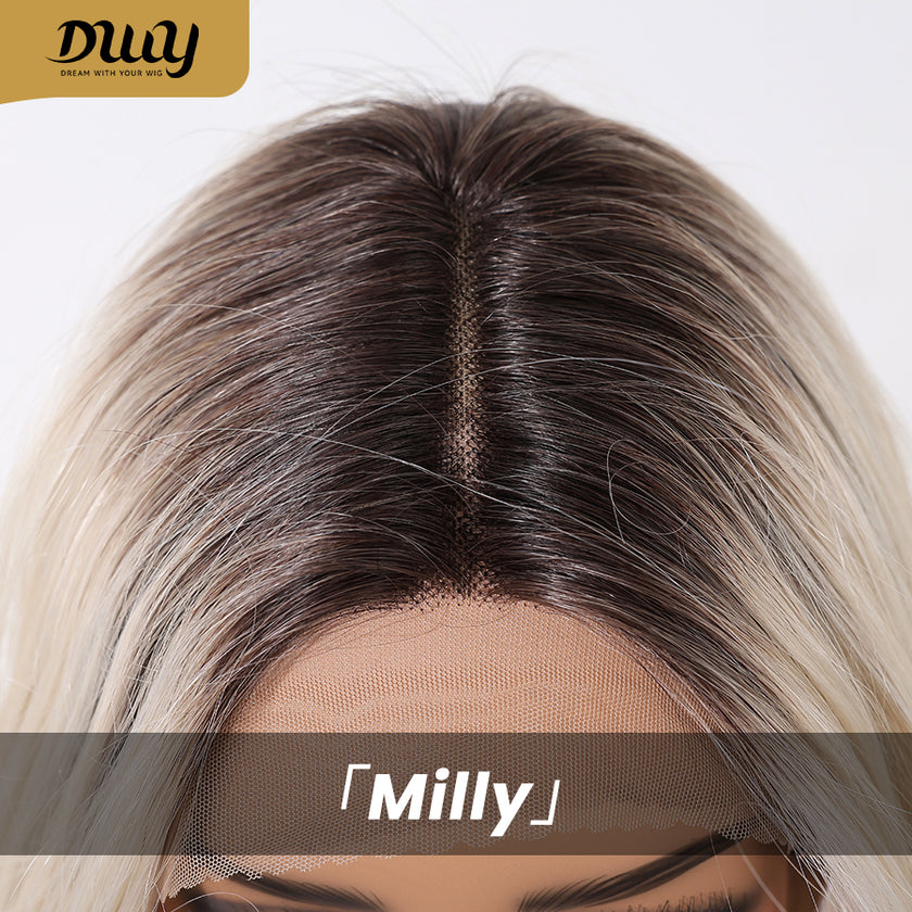 Milly-DWY Lace Front Middle Part Short Blonde Bob Glueless Synthetic Wig for Women 12 Inches