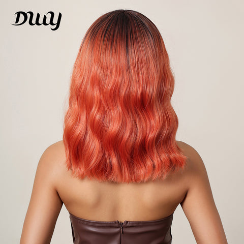 18 Inches Long Curly Red Wigs with Bnags and Black Roots Synthetic Wigs Women's Wigs for Daily or Cosplay Use LC2013-1