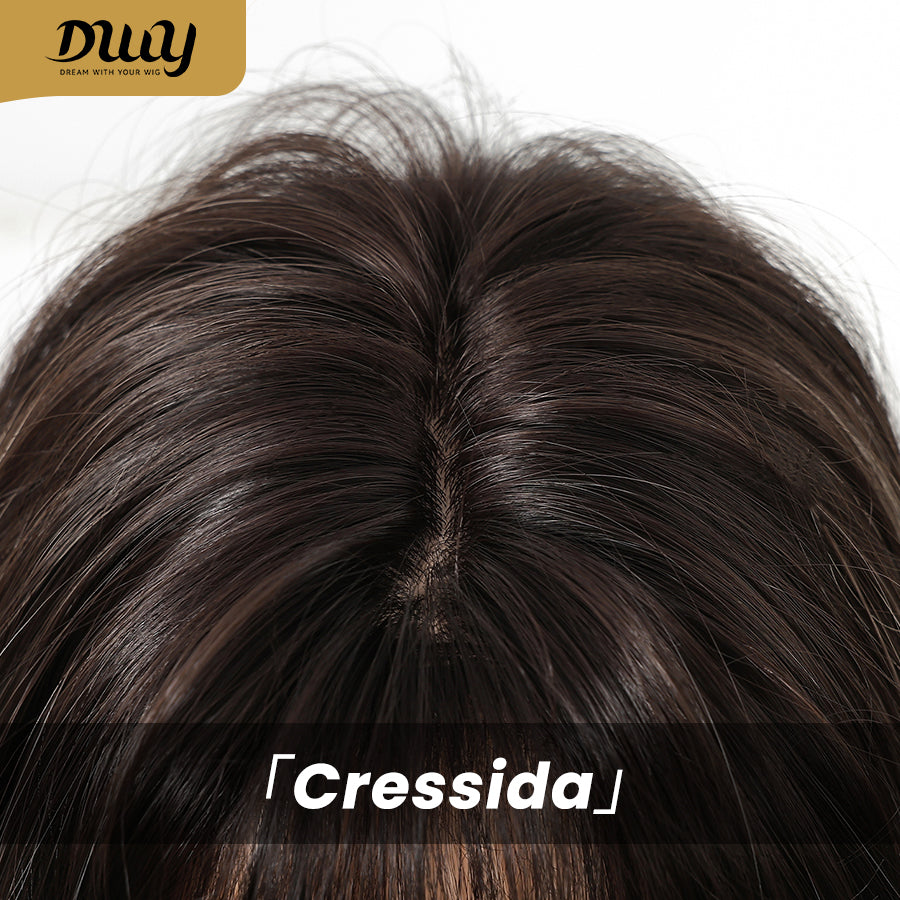 Cressida-DWY Straight Layer-cut with White Highlights and Bangs Glueless Synthetic Wig